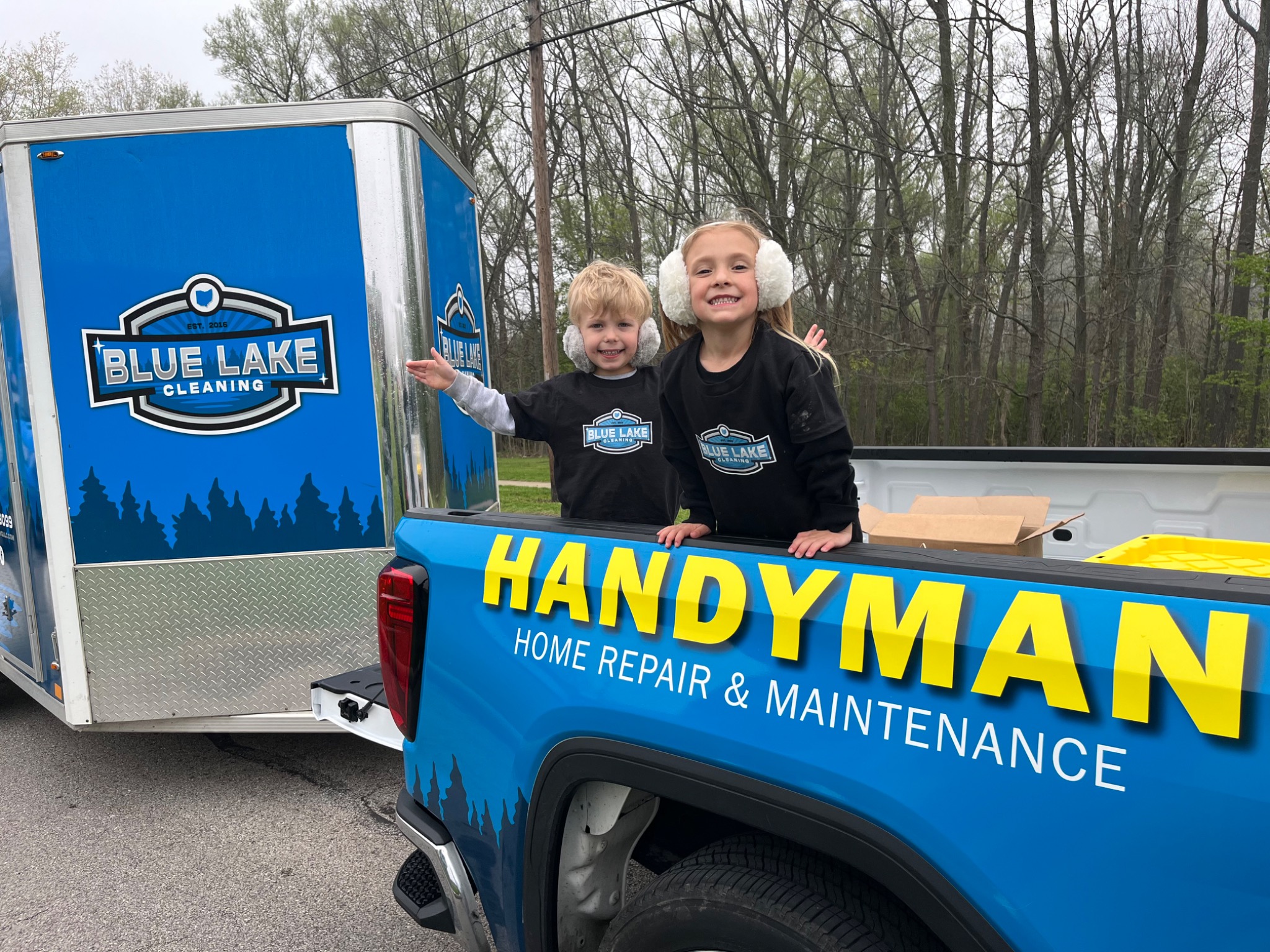 Blue Lake Handyman truck with kids, community-rooted business in Northeast Ohio